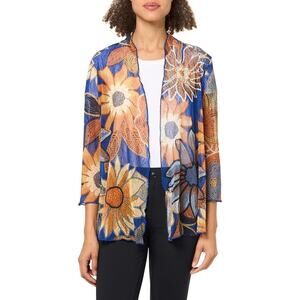 MULTIPLES Women's Three Quarters Sleeves Band Collar Open Front Jacket, Floral M
